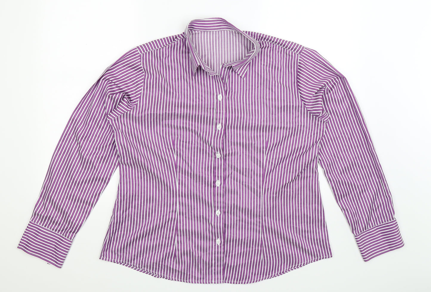 Preworn Womens Purple Striped  Basic Button-Up Size 18