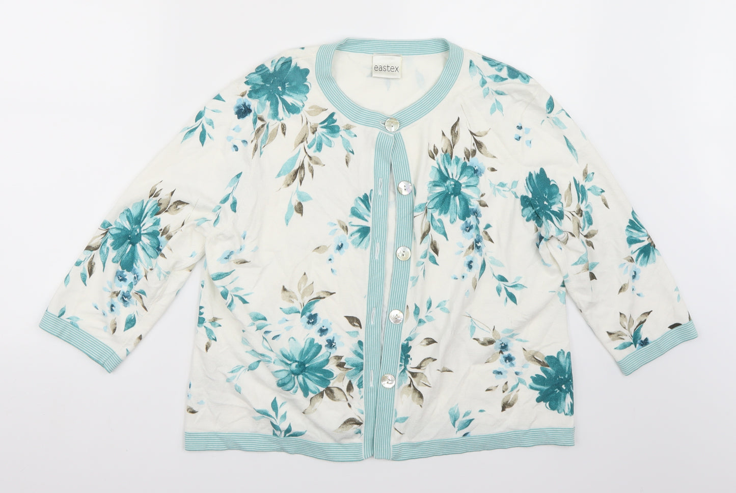 Eastex Womens White Floral  Cardigan Jumper Size 14