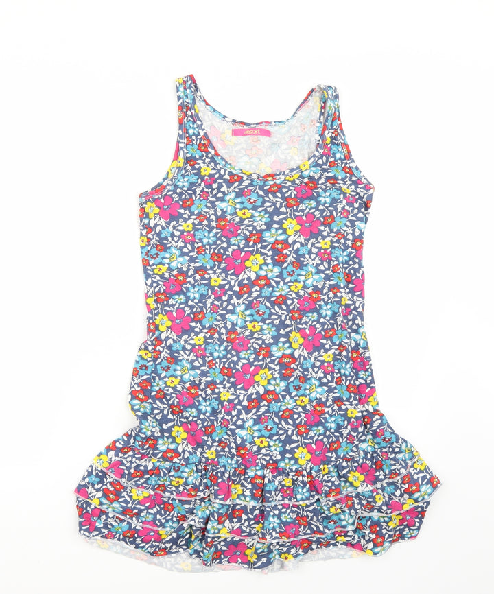 Resort Womens Blue Floral A-Line Size 10