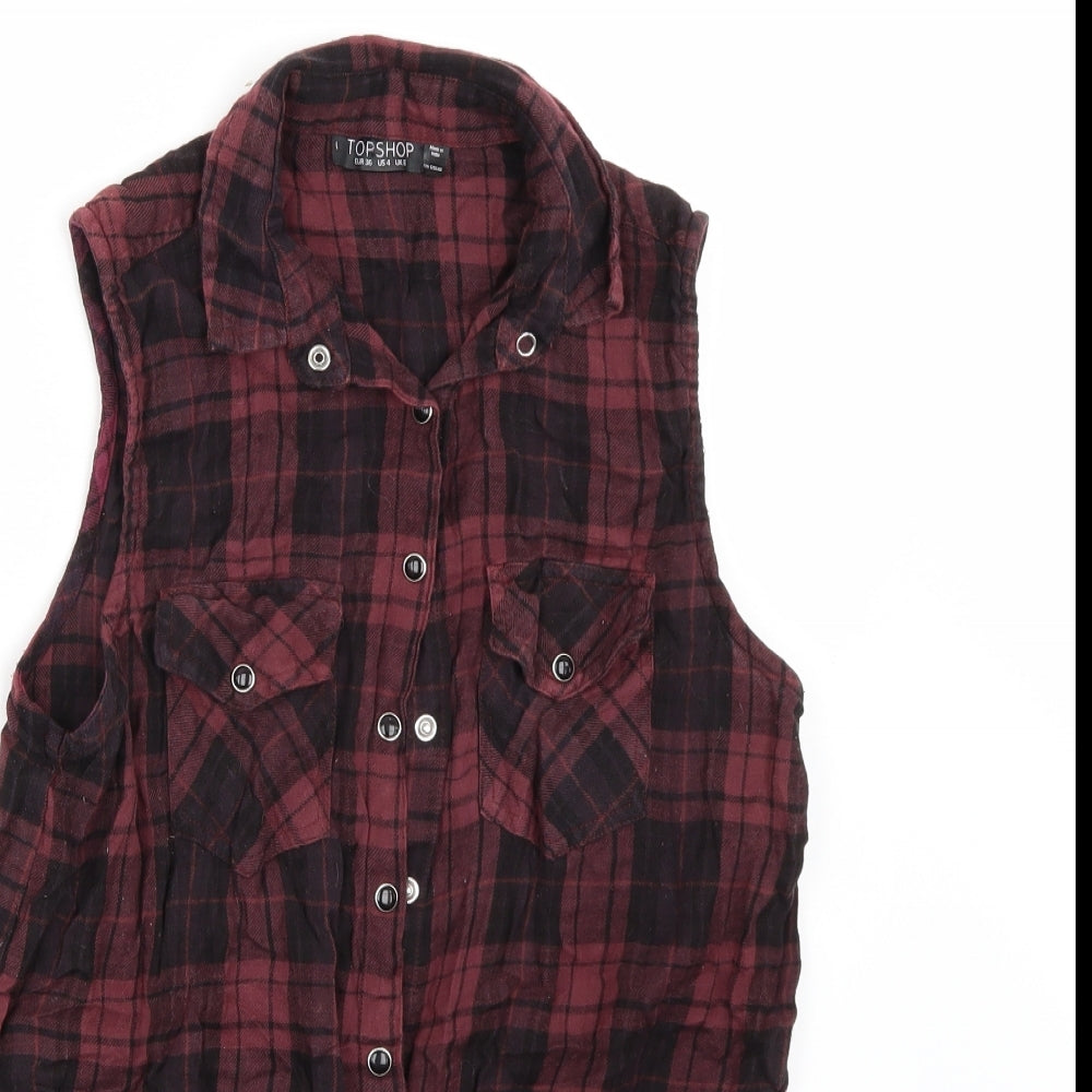 Topshop Womens Purple Check  Basic Blouse Size 8