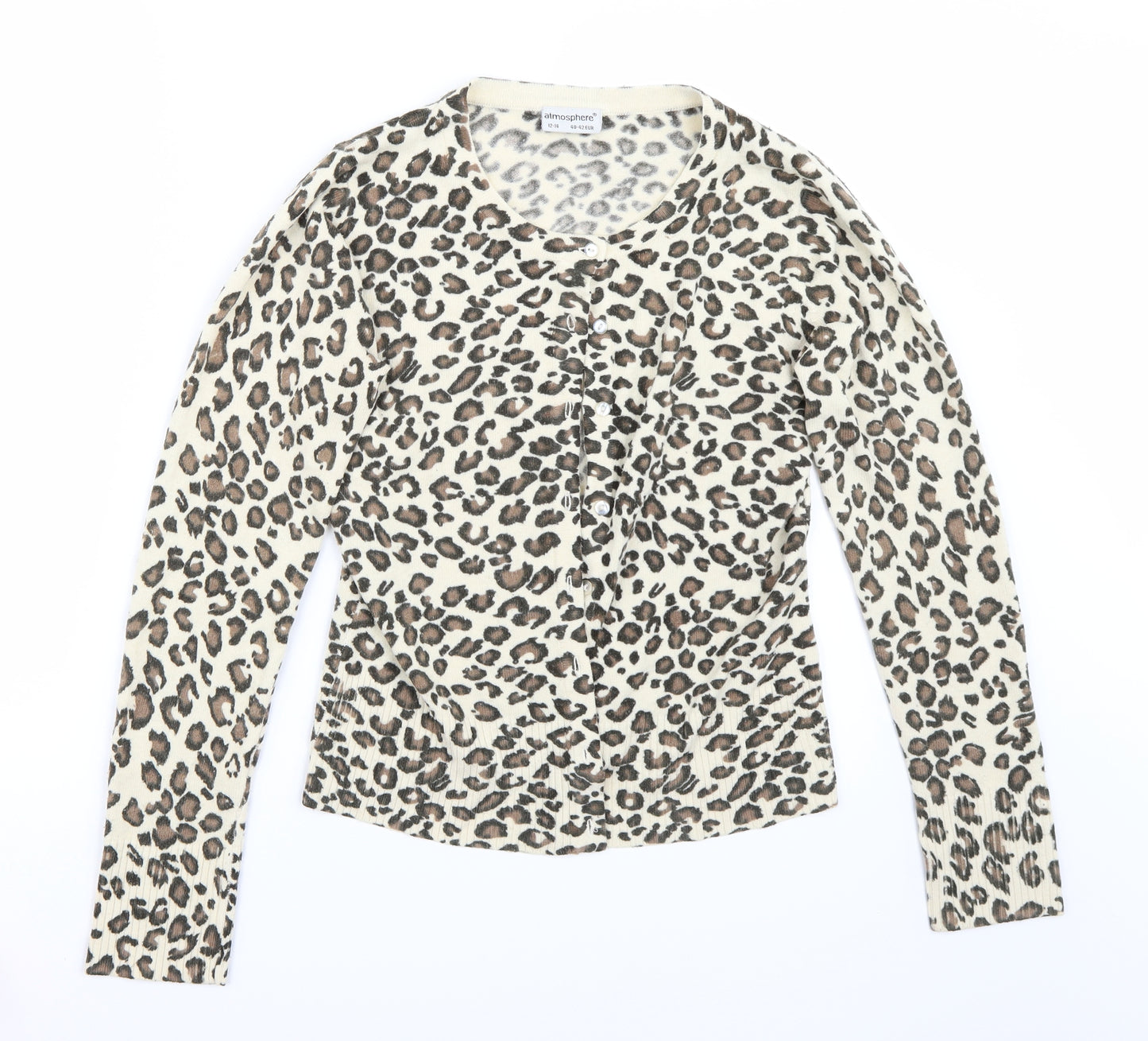 Primark Womens Beige Animal Print  Cardigan Jumper Size 12