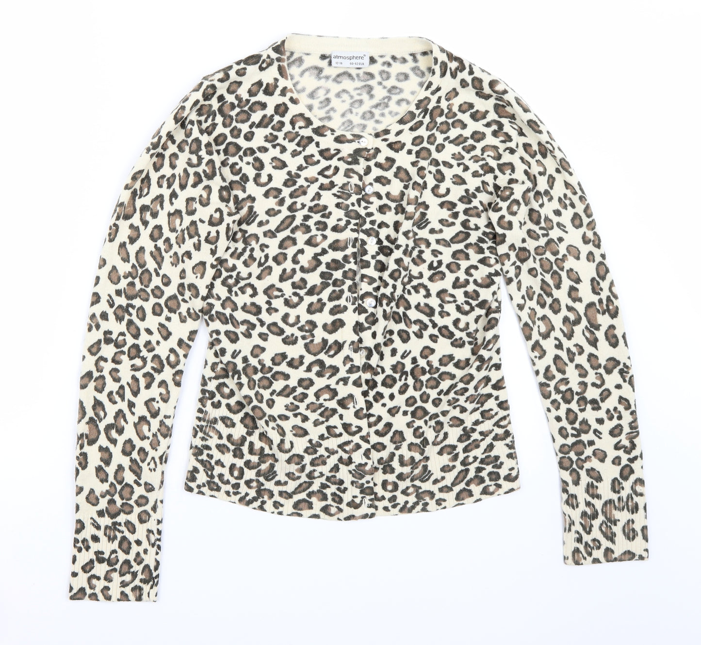Primark Womens Beige Animal Print  Cardigan Jumper Size 12