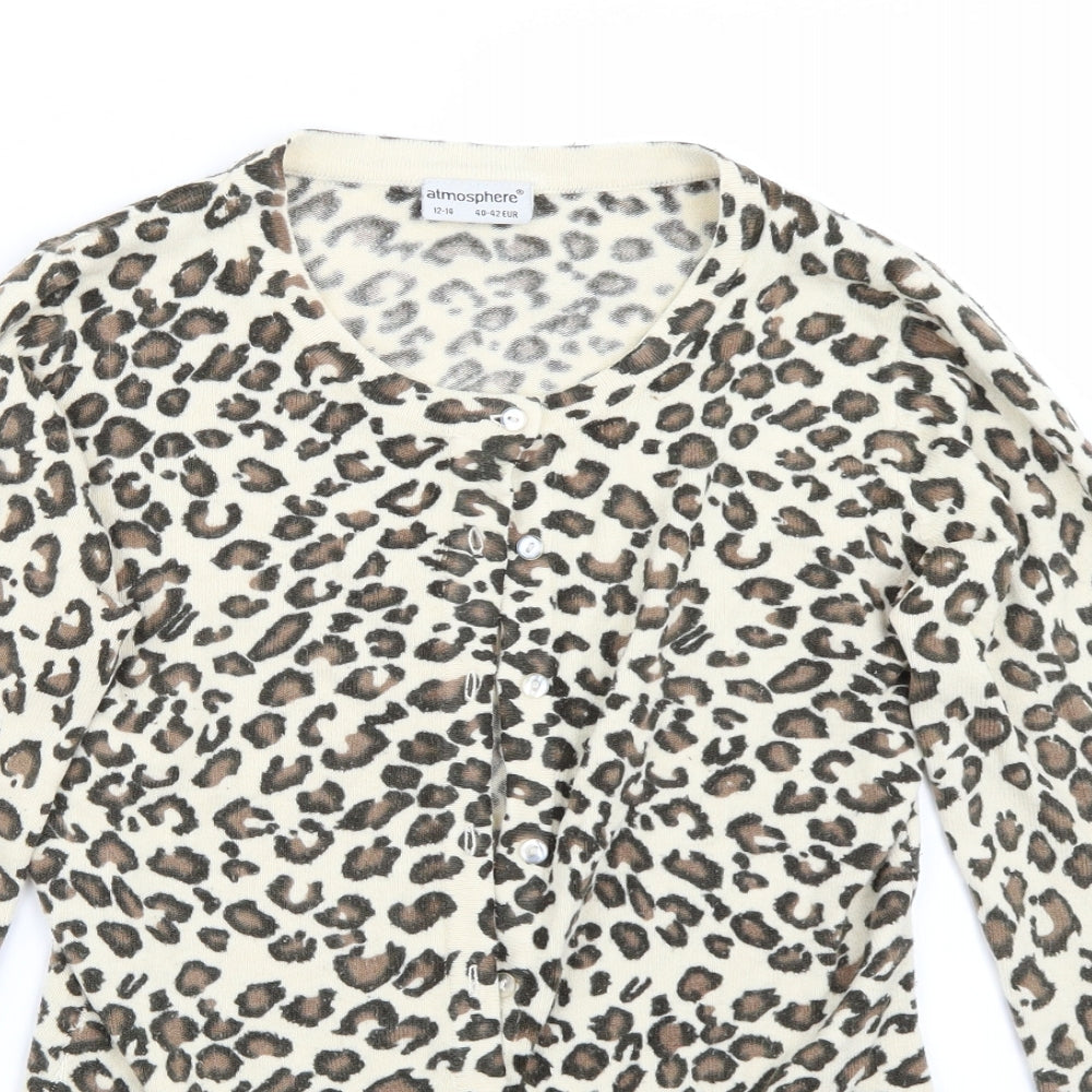 Primark Womens Beige Animal Print  Cardigan Jumper Size 12