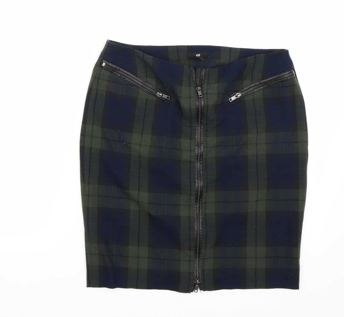 H&M Womens Green Check  A-Line Skirt Size 10