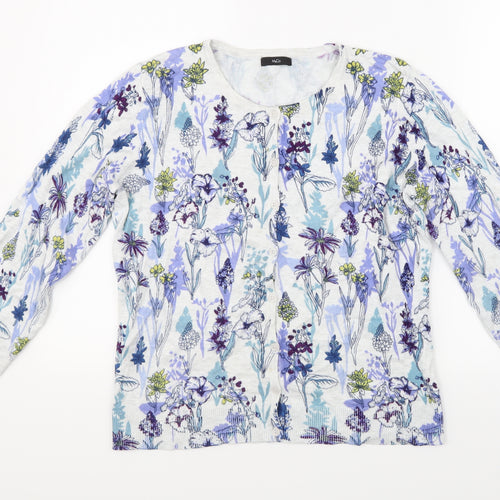 M&Co Womens Blue Floral Knit Cardigan Jumper Size 14