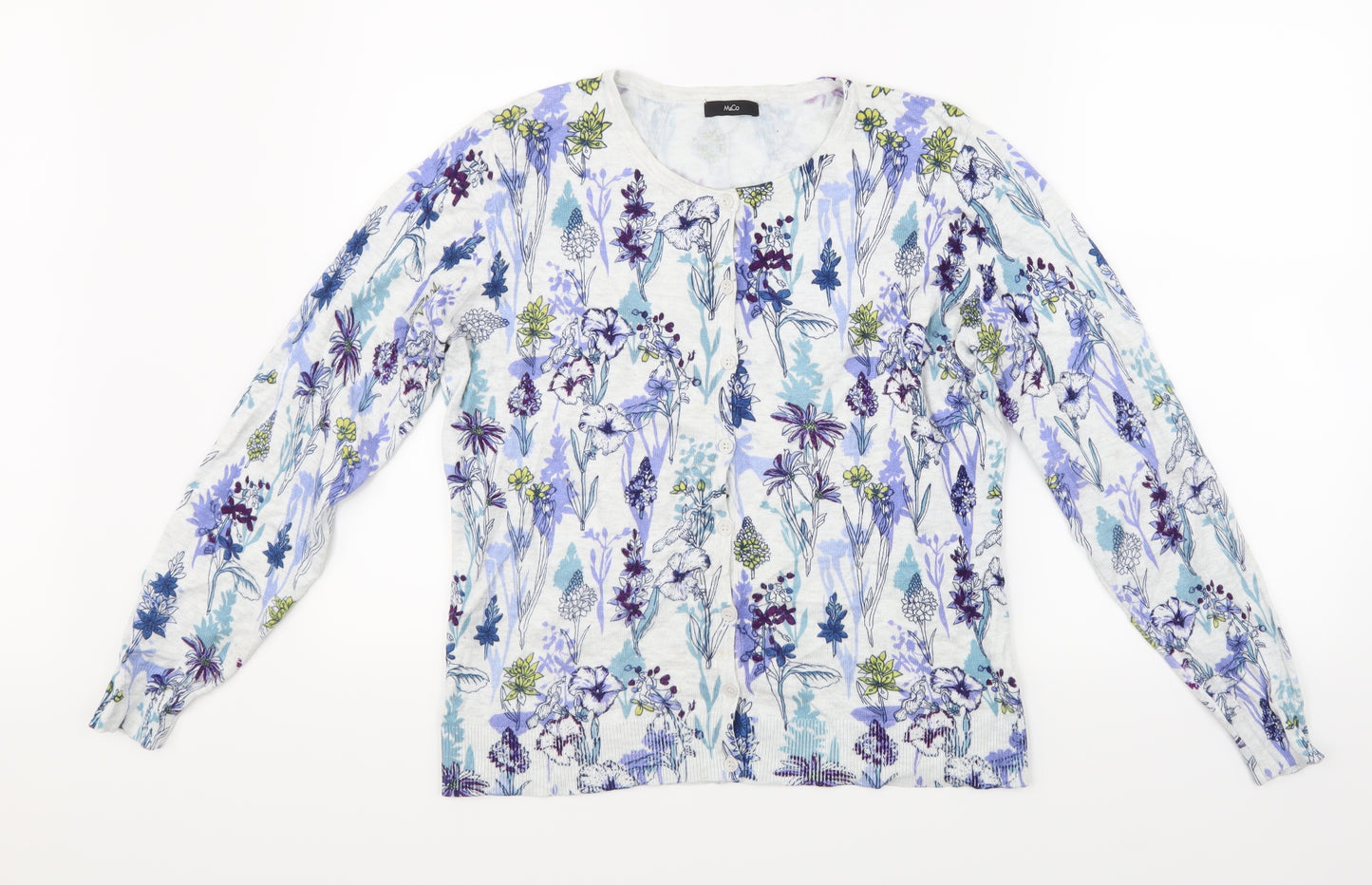M&Co Womens Blue Floral Knit Cardigan Jumper Size 14