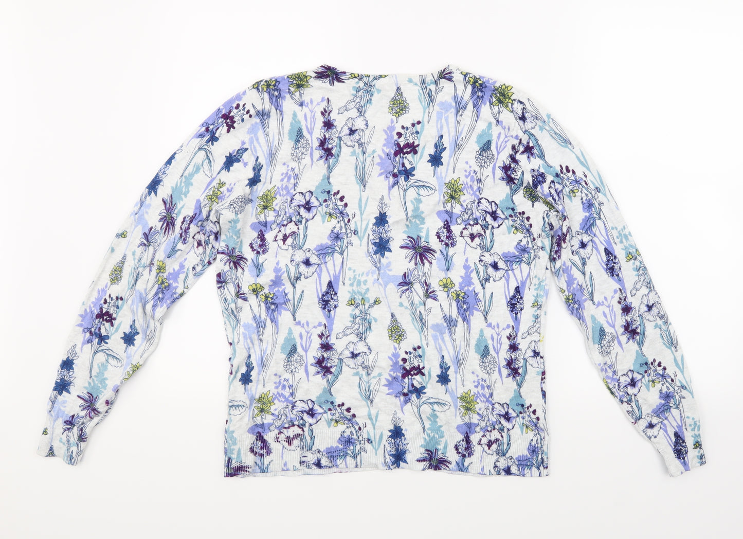M&Co Womens Blue Floral Knit Cardigan Jumper Size 14