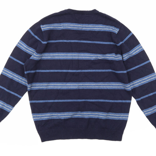 Maine Mens Blue Striped Knit Pullover Jumper Size L