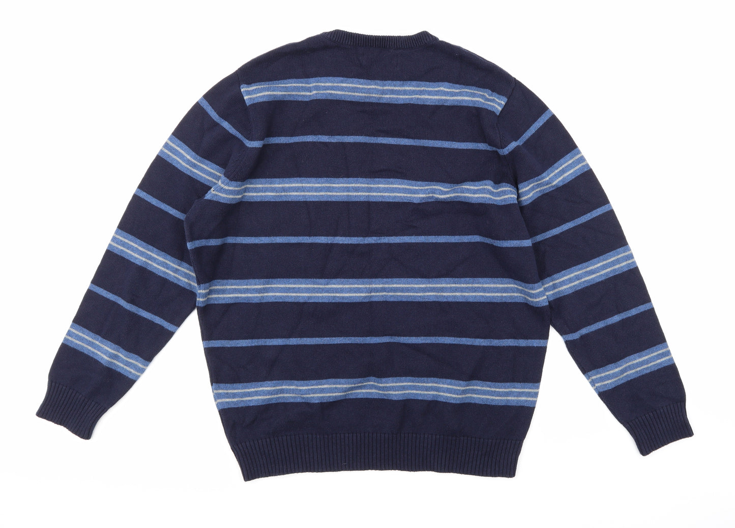 Maine Mens Blue Striped Knit Pullover Jumper Size L