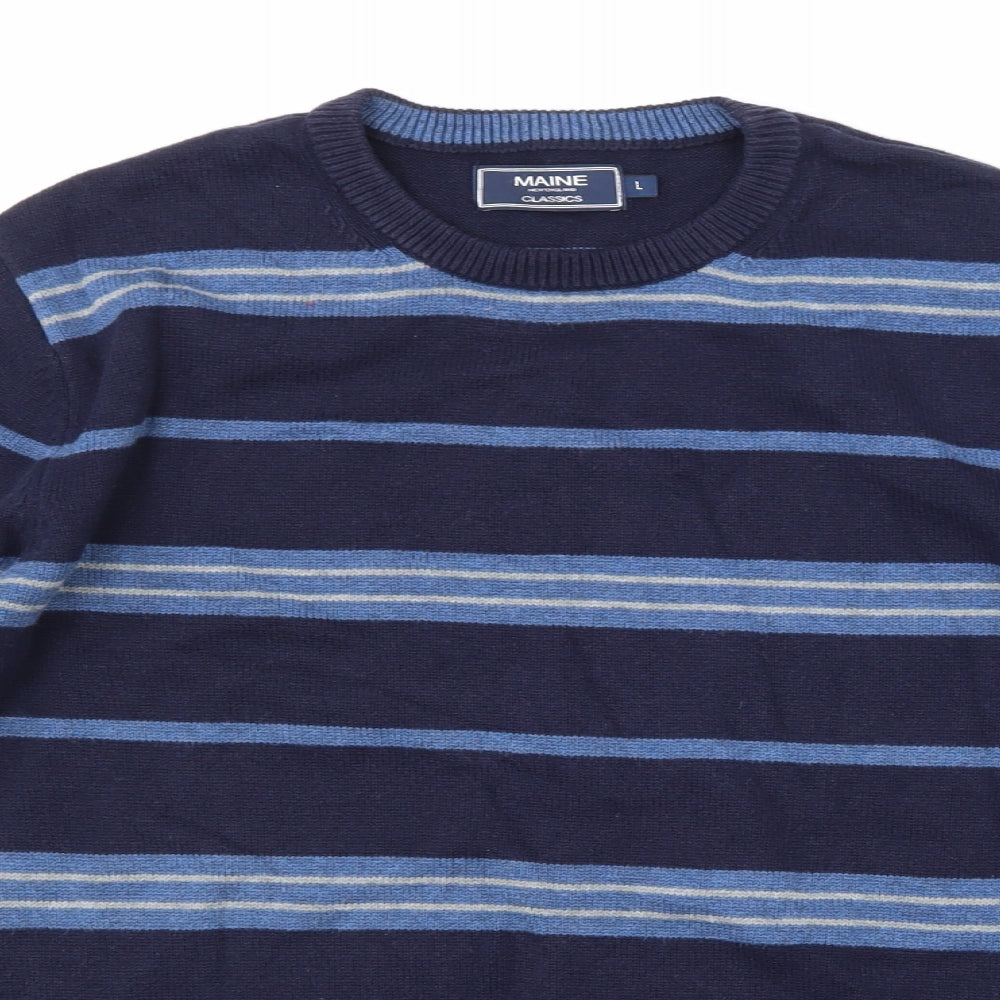 Maine Mens Blue Striped Knit Pullover Jumper Size L