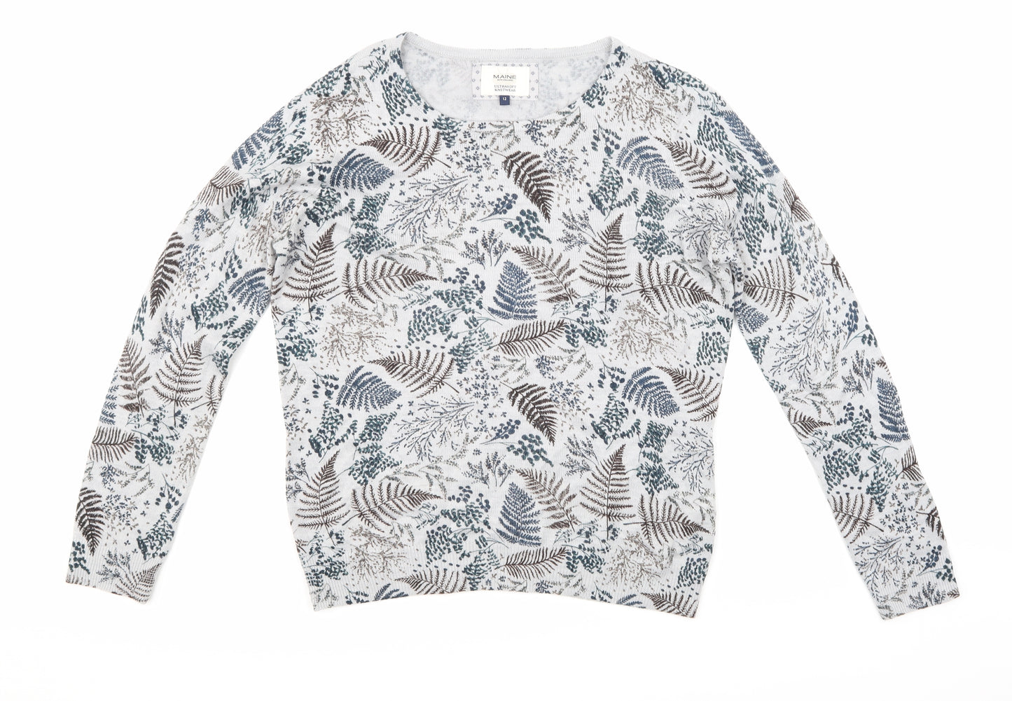 Maine Womens Grey Floral Knit Pullover Jumper Size 12
