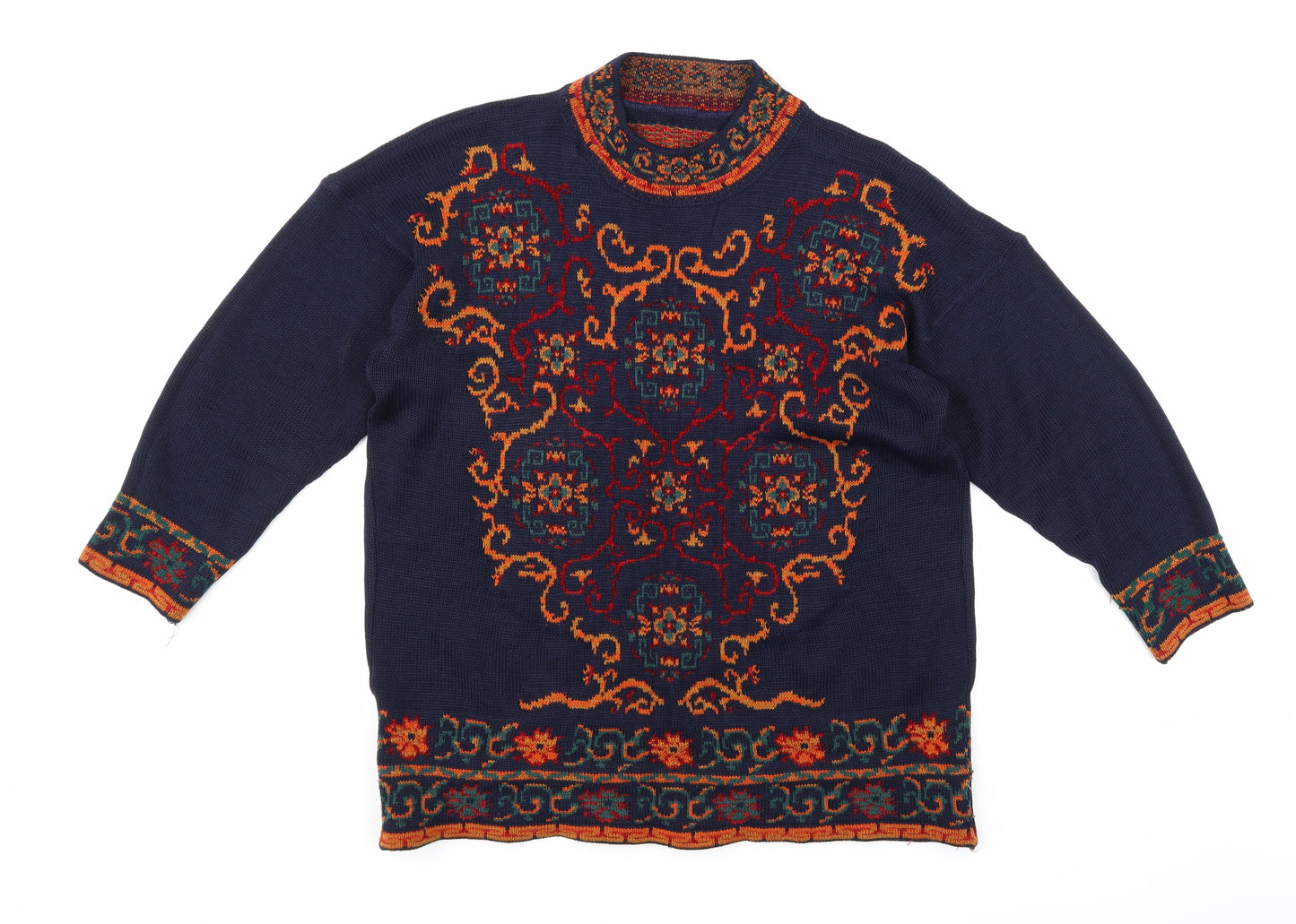 Marks and Spencer Womens Blue Floral Knit Pullover Jumper Size 16