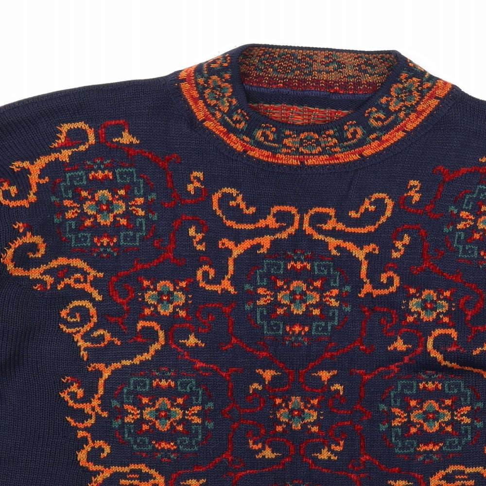 Marks and Spencer Womens Blue Floral Knit Pullover Jumper Size 16