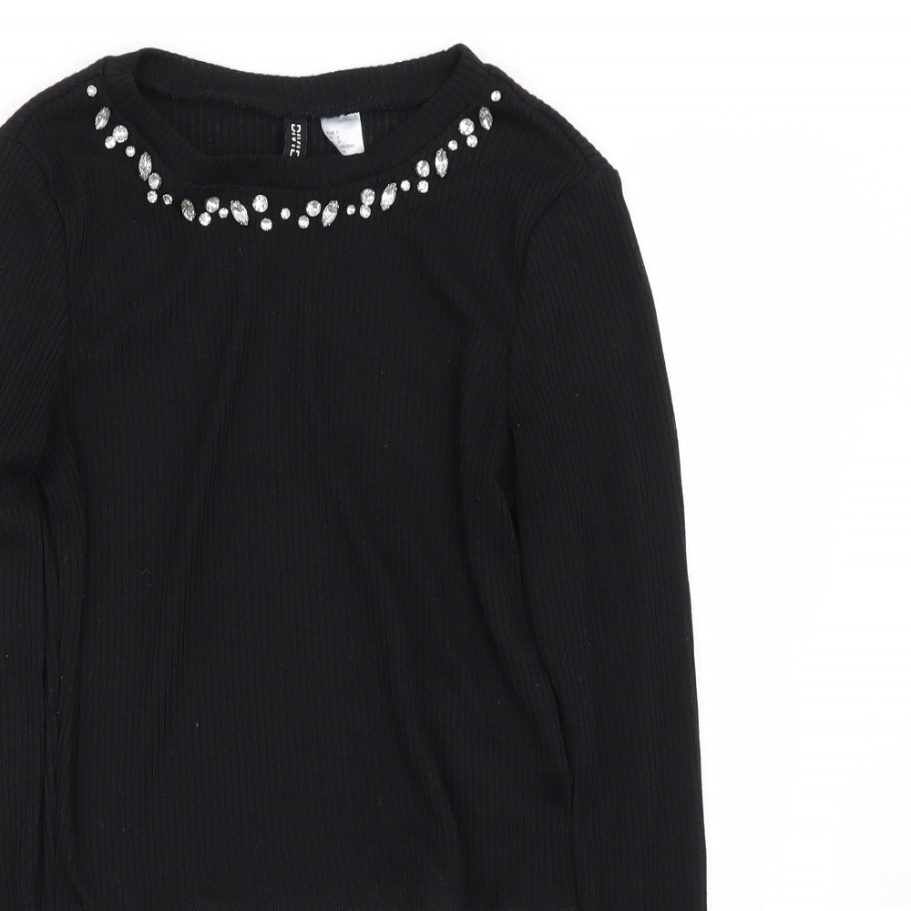 H&M Womens Black   Cropped T-Shirt Size S