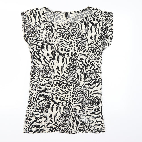 Divided Womens White Animal Print  Basic T-Shirt Size 14