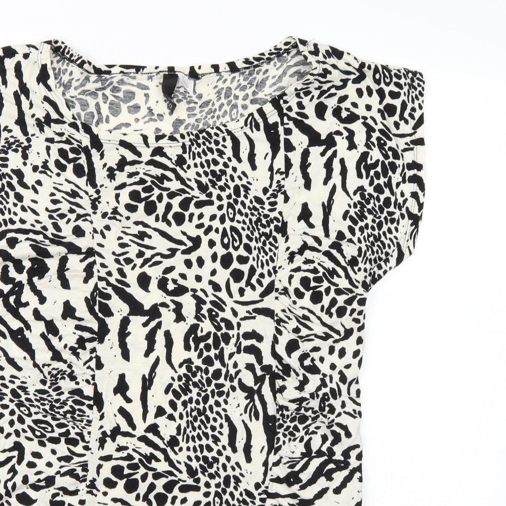 Divided Womens White Animal Print  Basic T-Shirt Size 14