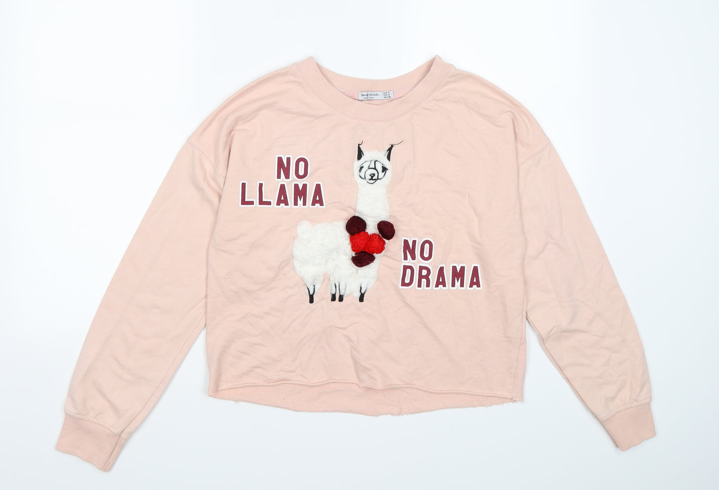 Bershka Womens Pink  Jersey Pullover Sweatshirt Size S  - no drama llama