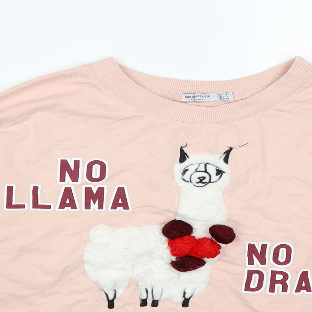 Bershka Womens Pink  Jersey Pullover Sweatshirt Size S  - no drama llama