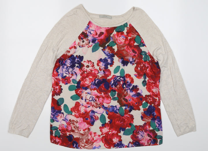 George Womens Beige Floral Chiffon Pullover Jumper Size 14