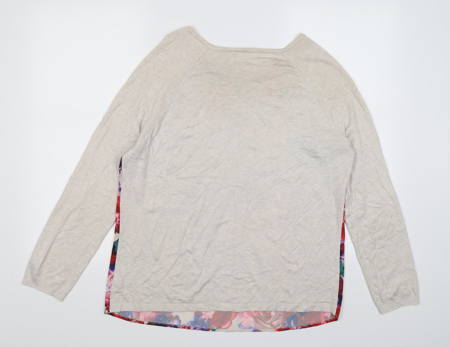 George Womens Beige Floral Chiffon Pullover Jumper Size 14