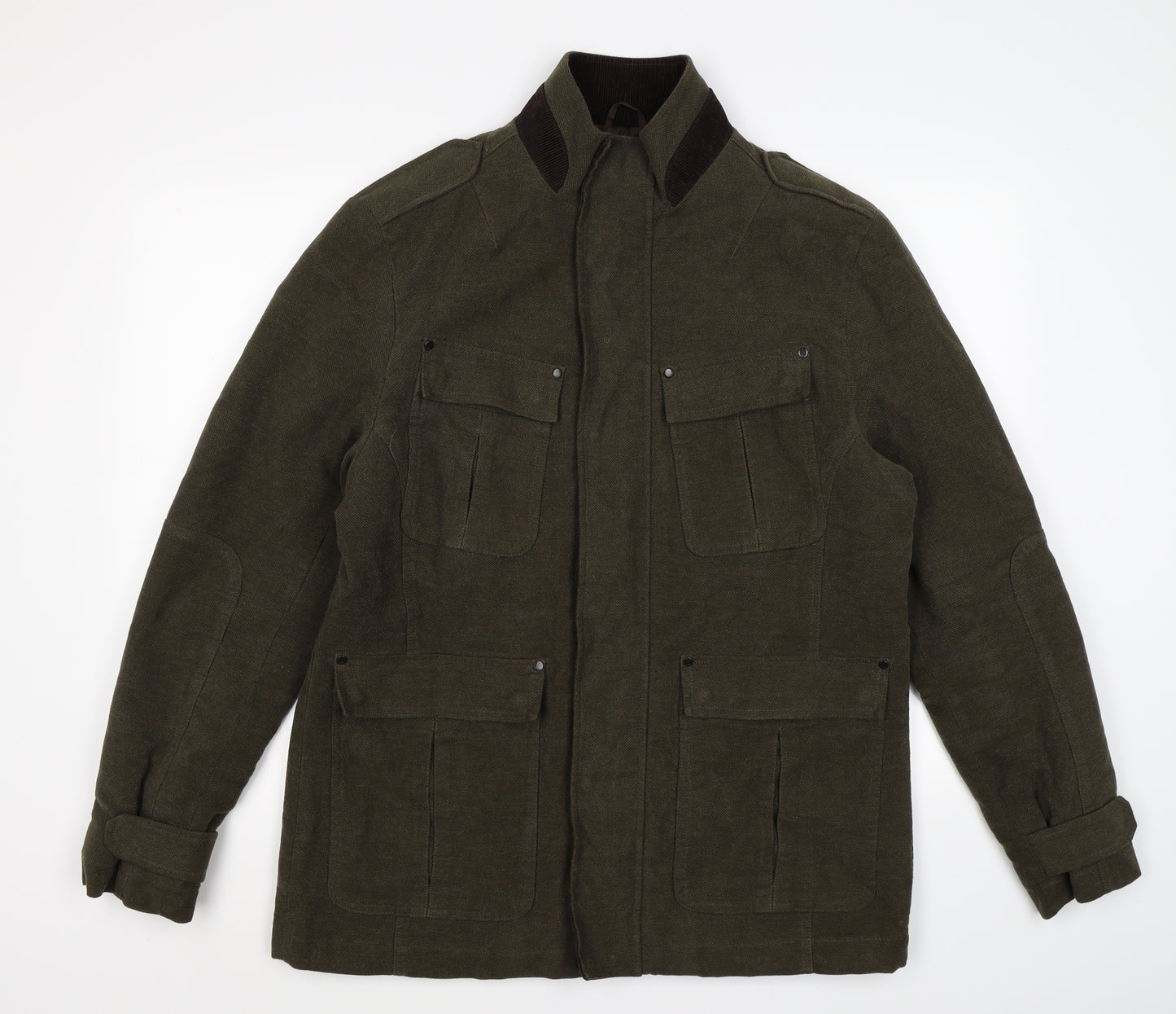 Easy Mens Green  Velvet Overcoat Coat Size L