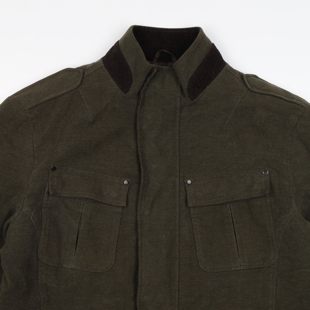 Easy Mens Green  Velvet Overcoat Coat Size L