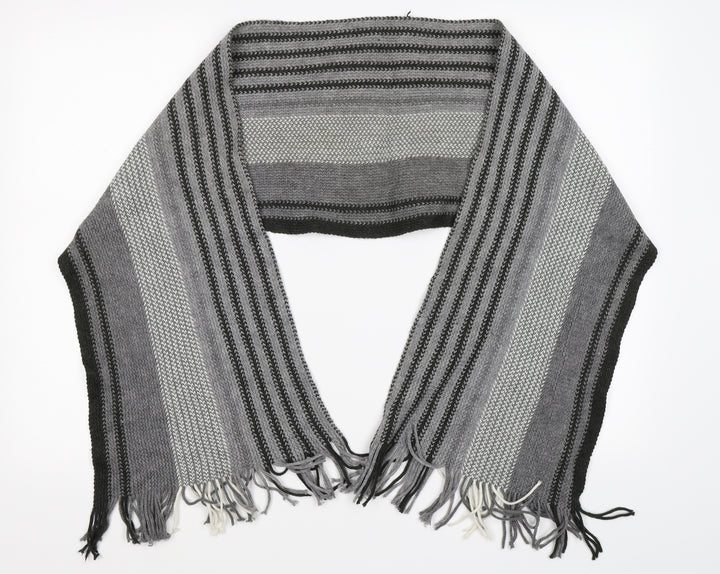 Preworn Mens Grey Striped Knit Scarf  One Size