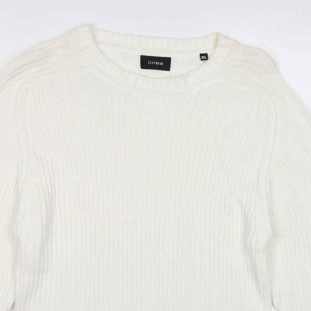 Linea Womens White Striped Knit Pullover Jumper Size XL