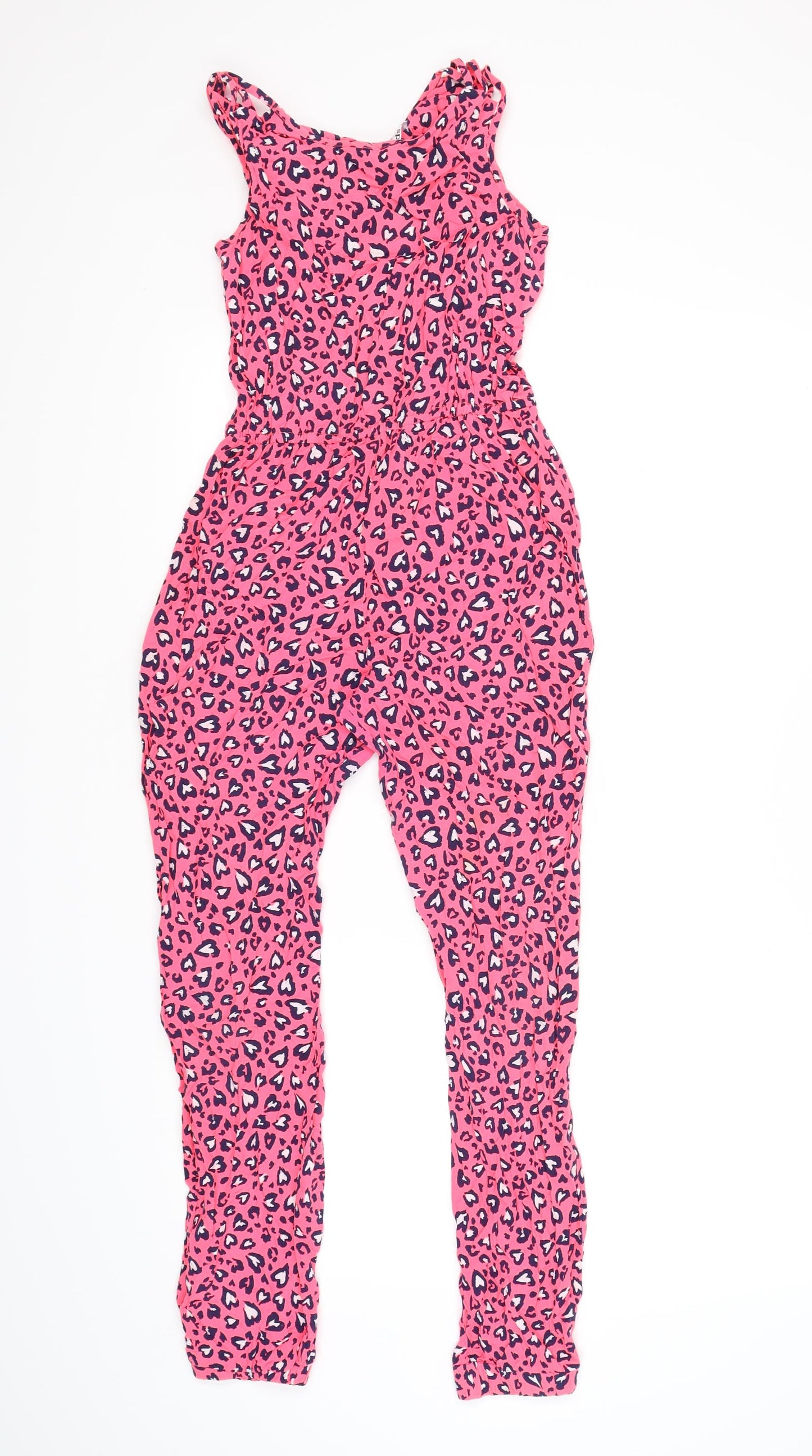 M&Co Girls Pink Animal Print  Jumpsuit One-Piece Size 11-12 Years  - neon leopard print