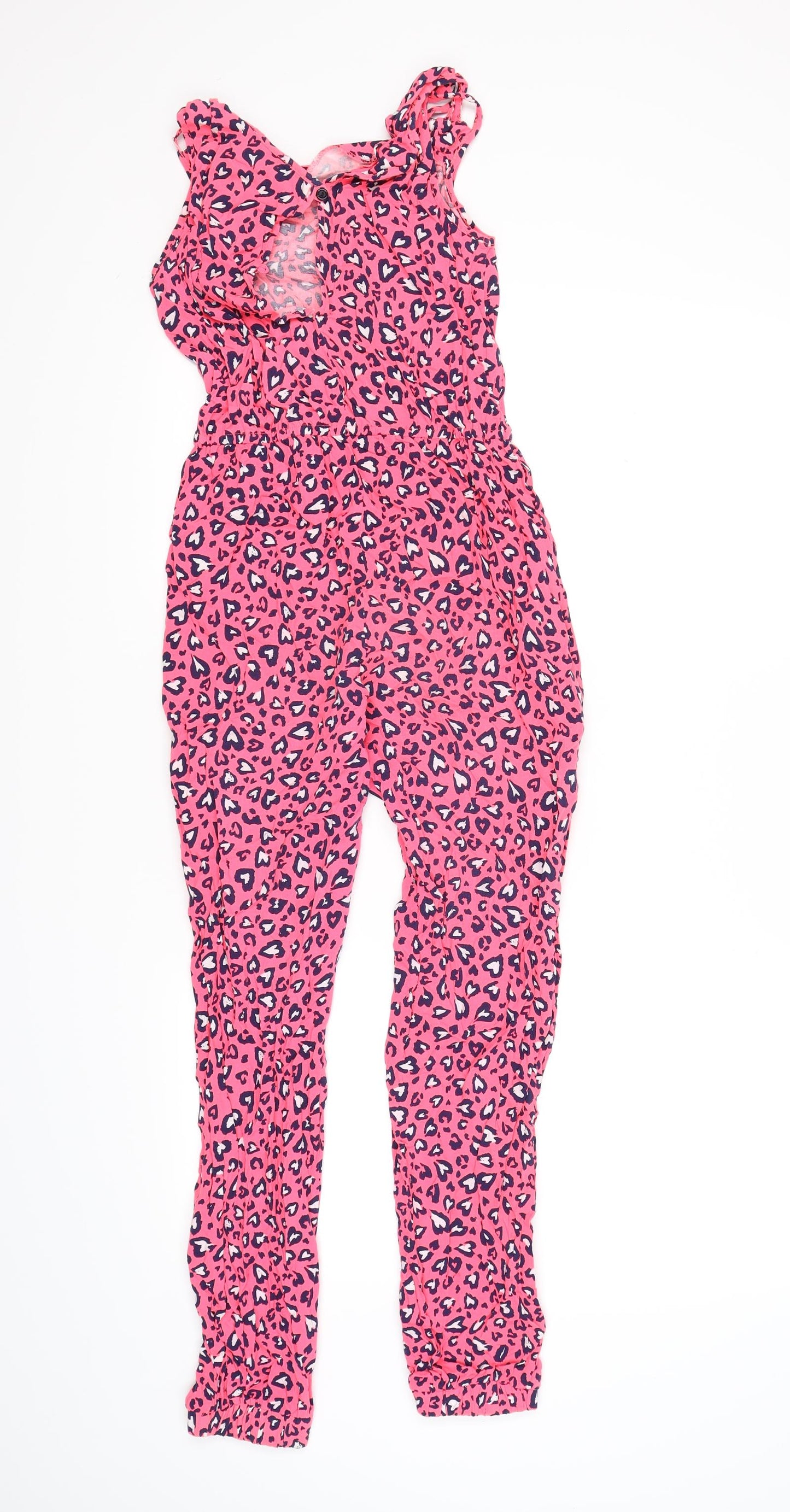 M&Co Girls Pink Animal Print  Jumpsuit One-Piece Size 11-12 Years  - neon leopard print