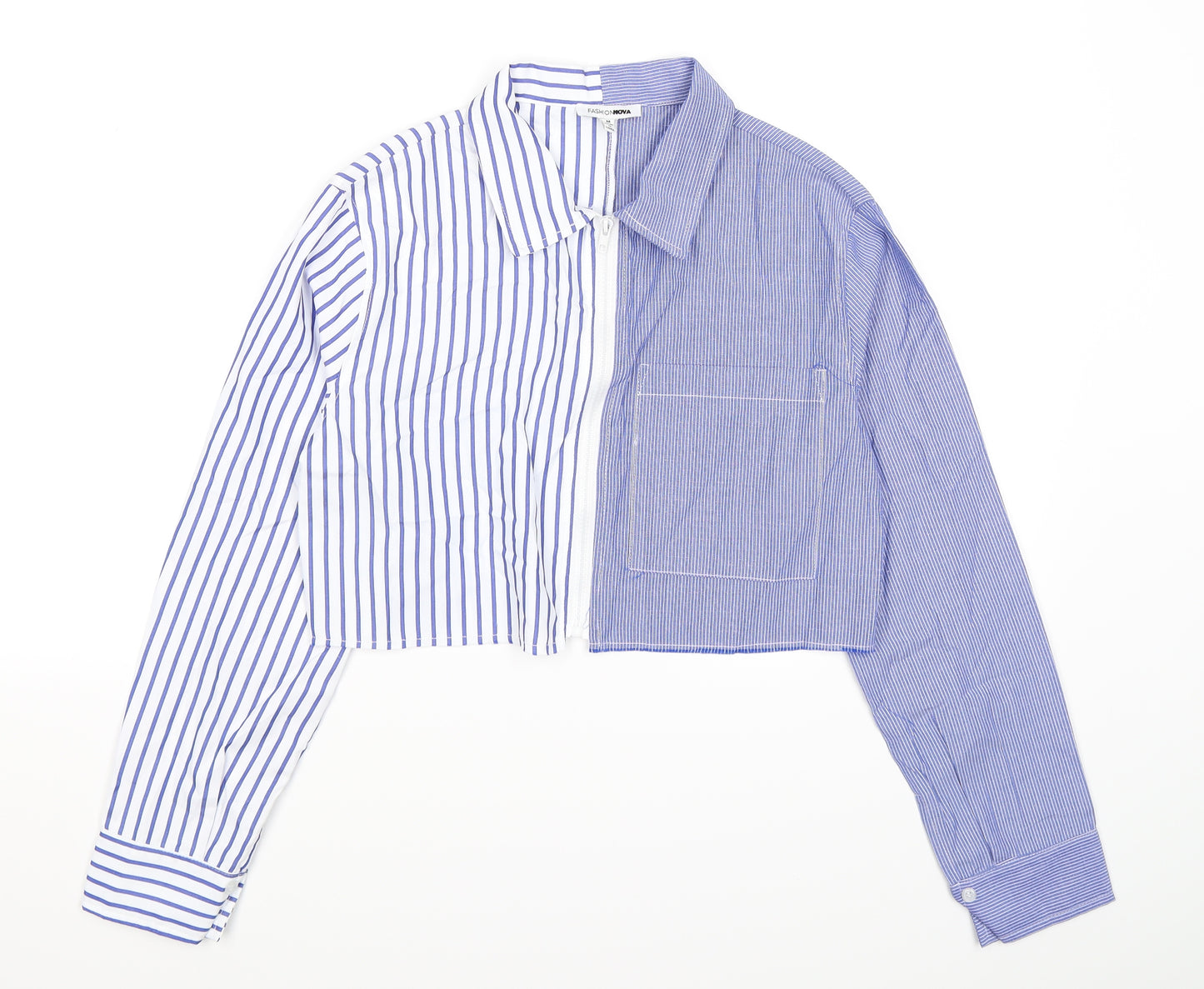 Fashion Nova Womens Blue Striped  Cropped Blouse Size M