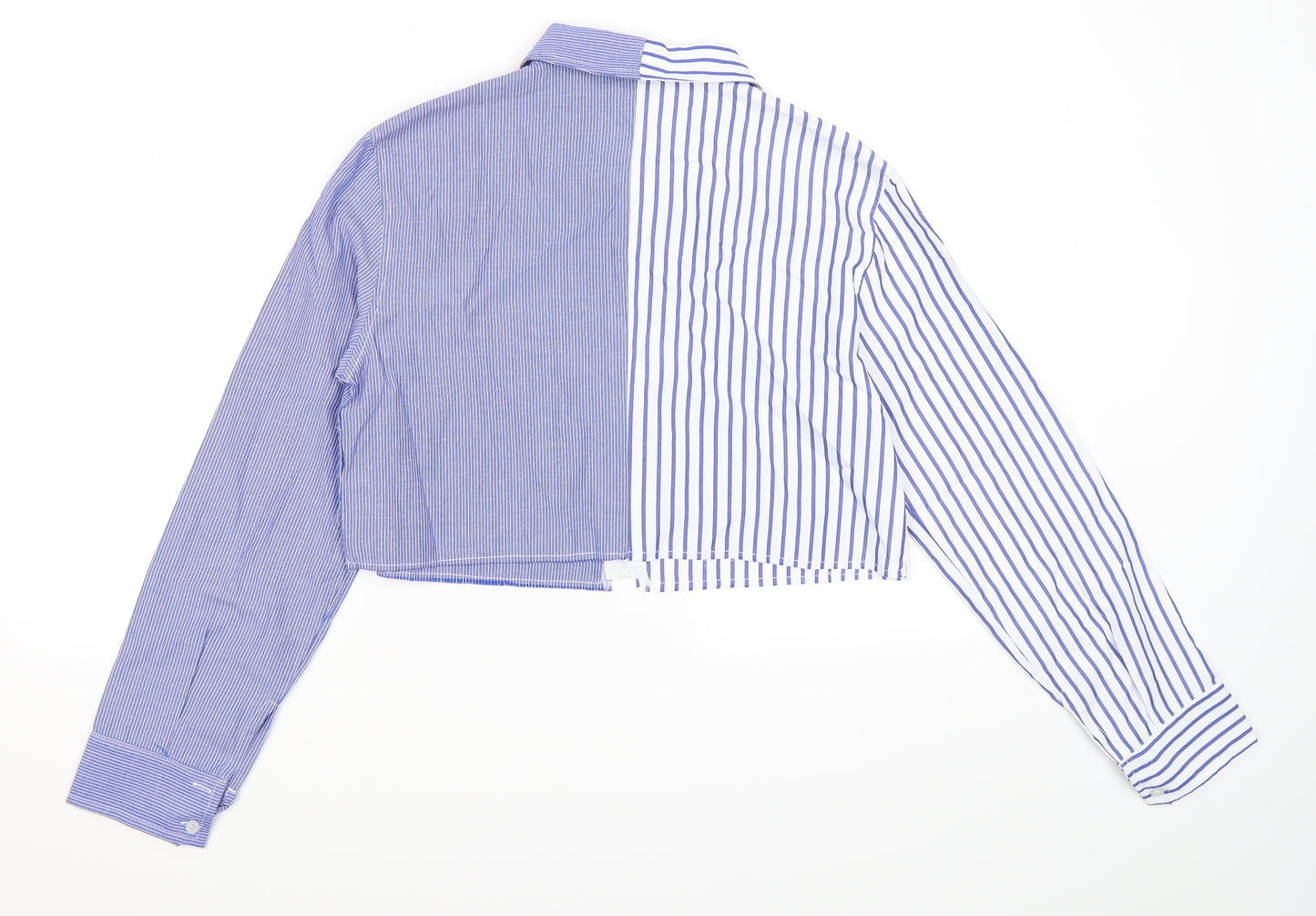 Fashion Nova Womens Blue Striped  Cropped Blouse Size M