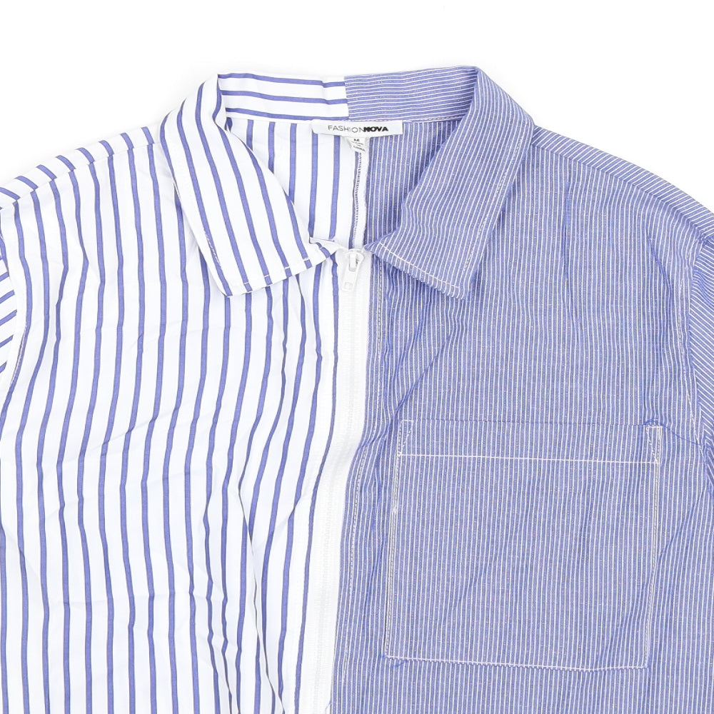 Fashion Nova Womens Blue Striped  Cropped Blouse Size M