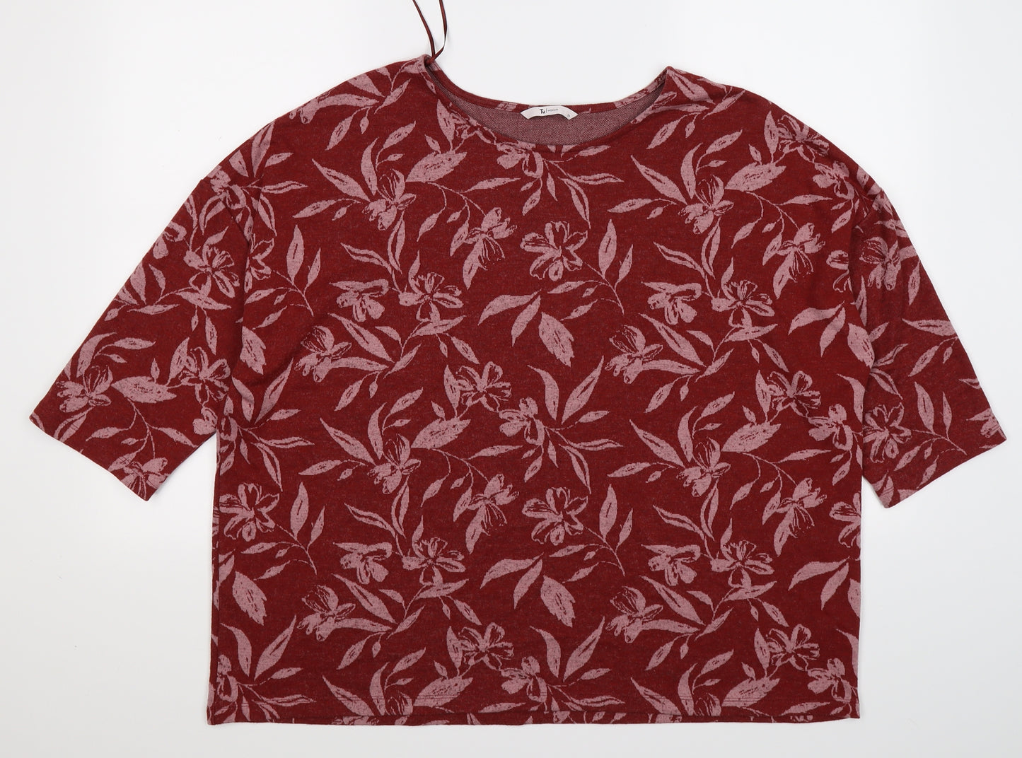 TU Womens Red Floral Knit Tunic Blouse Size 24