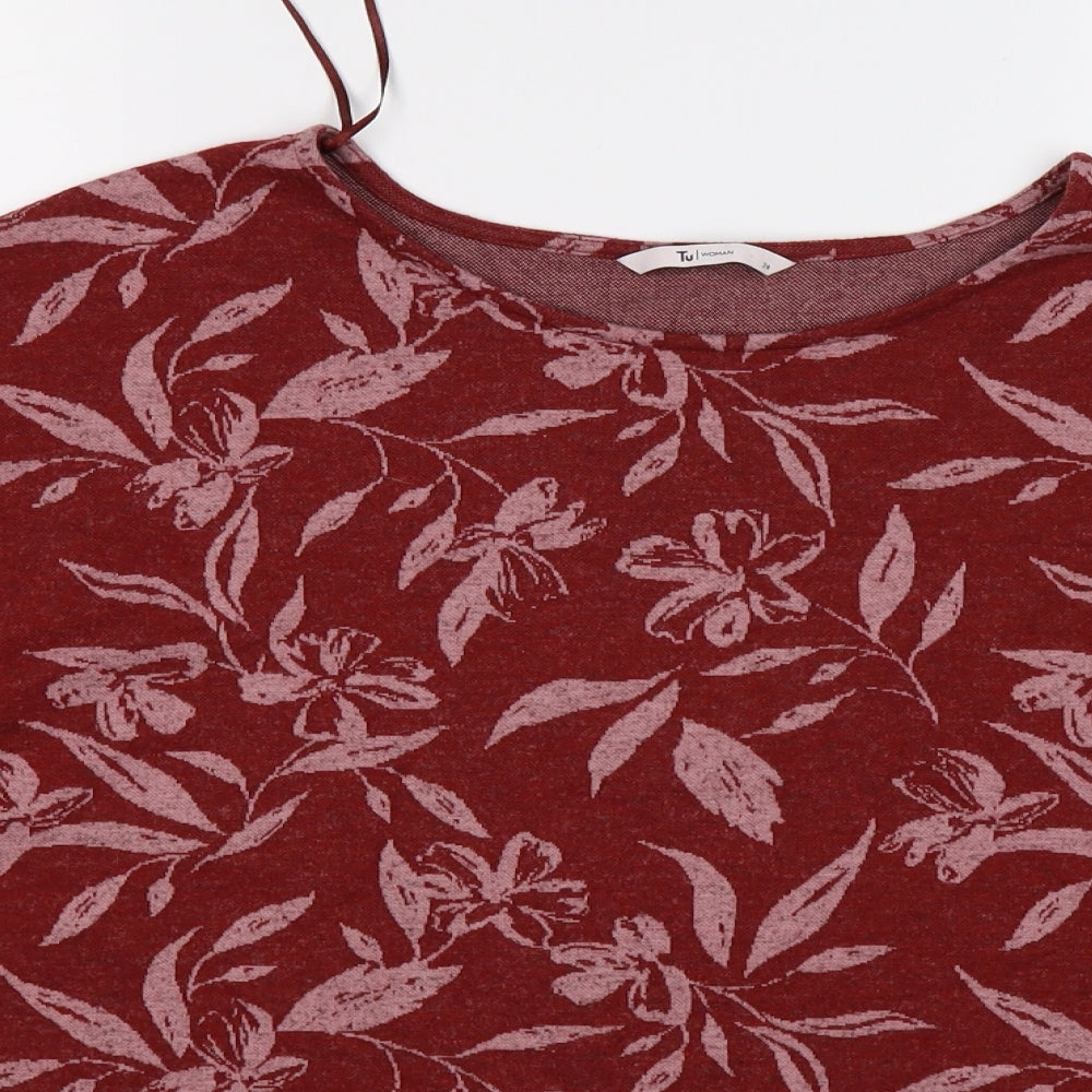 TU Womens Red Floral Knit Tunic Blouse Size 24