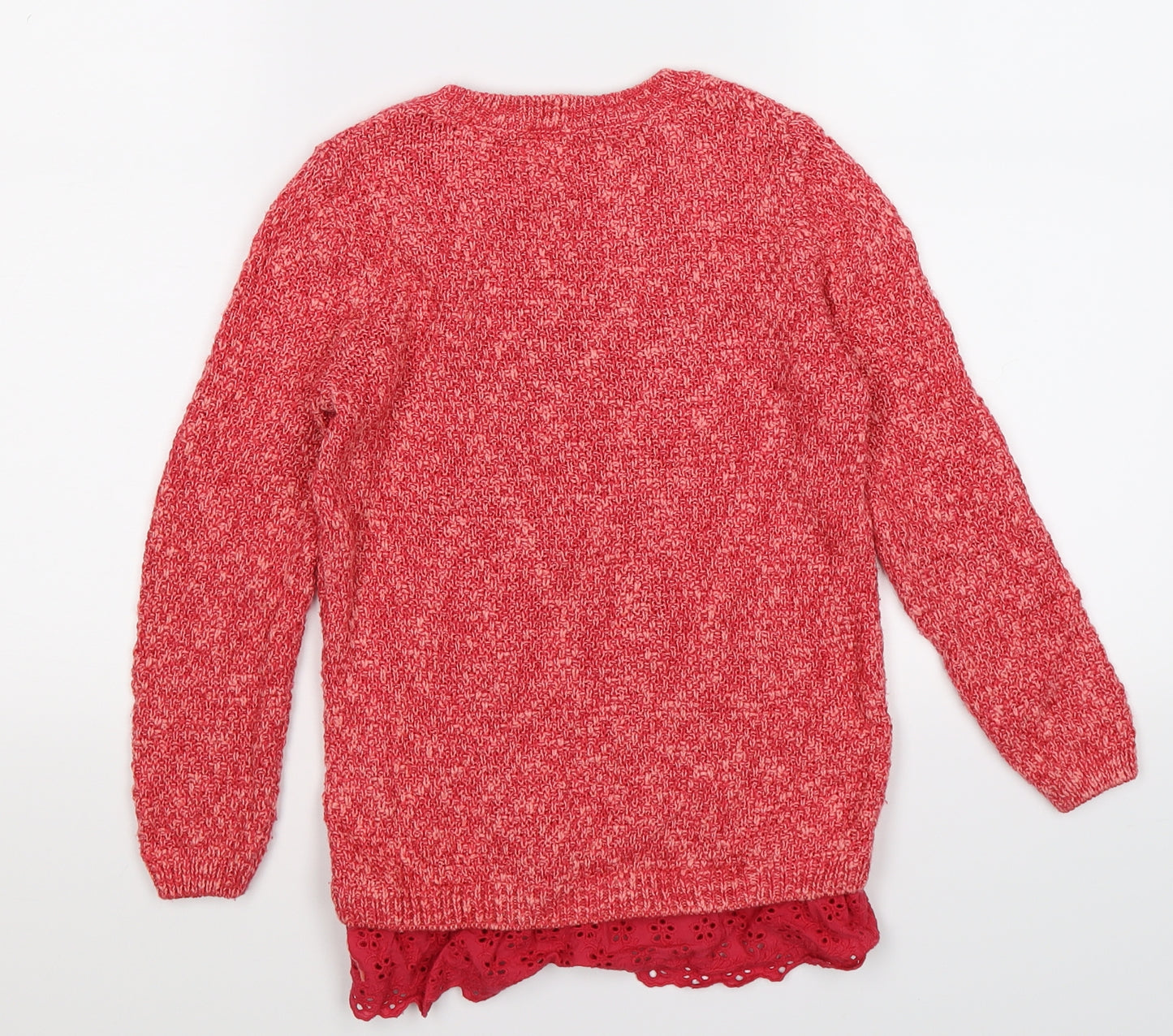 George Girls Pink  Knit Pullover Jumper Size 7-8 Years  - mock crochet layer
