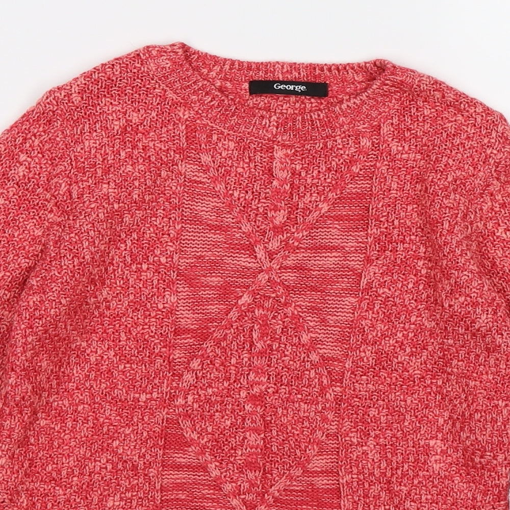 George Girls Pink  Knit Pullover Jumper Size 7-8 Years  - mock crochet layer