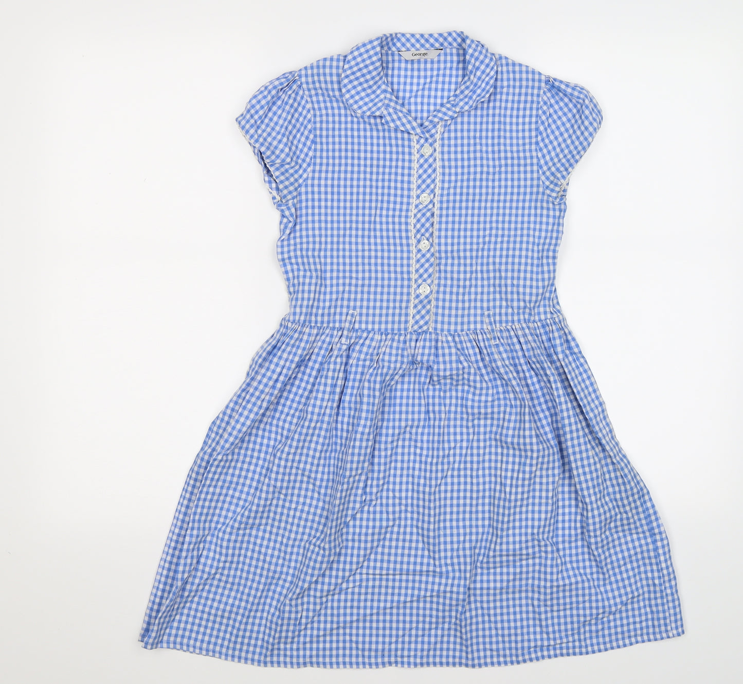 George Girls Blue Check  Fit & Flare  Size 9-10 Years  - school summer