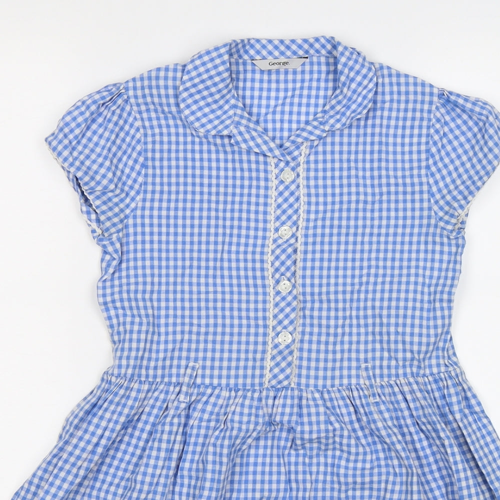 George Girls Blue Check  Fit & Flare  Size 9-10 Years  - school summer