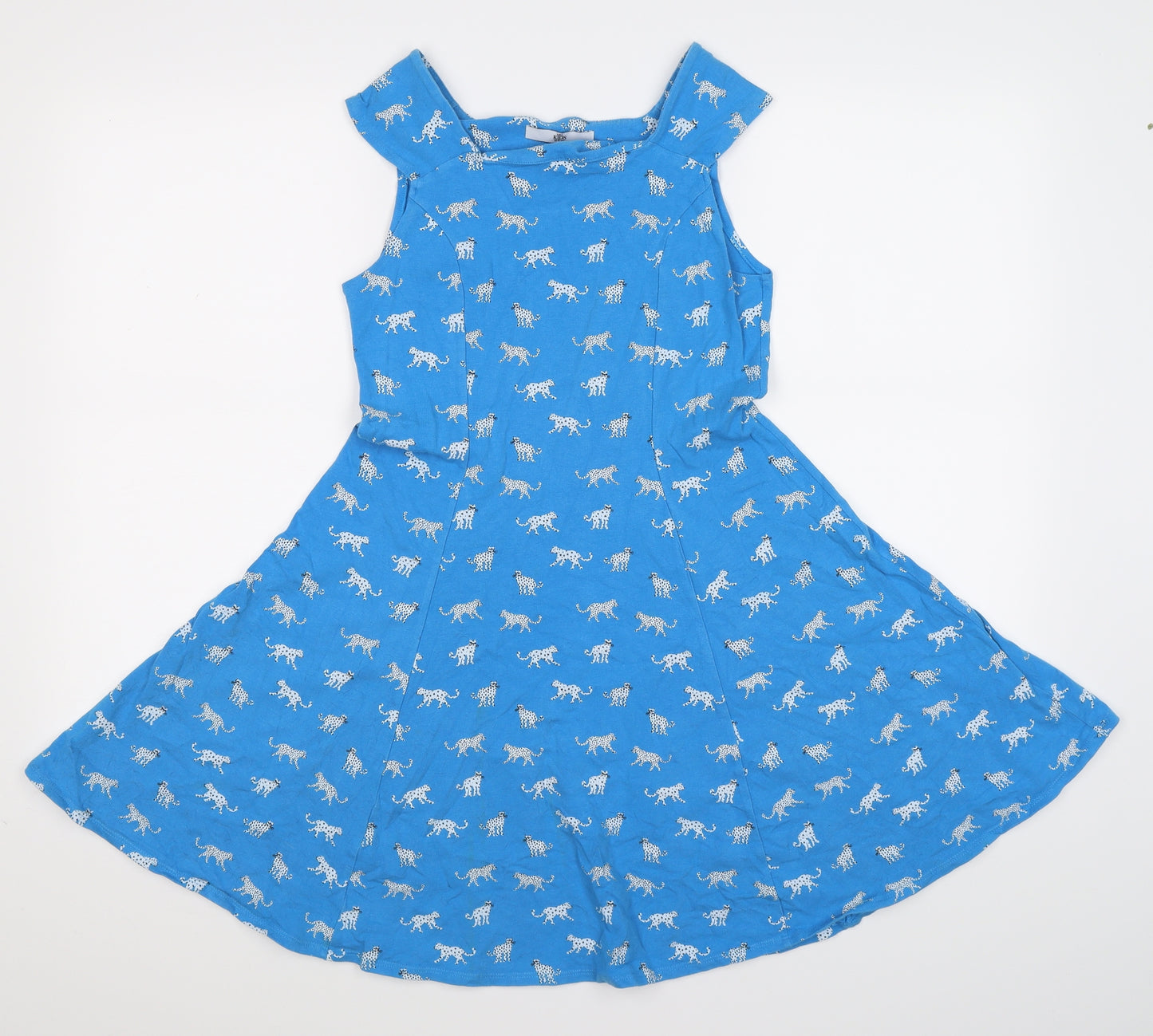 Marks and Spencer Girls Blue Animal Print Jersey Fit & Flare  Size 10-11 Years  - leopards