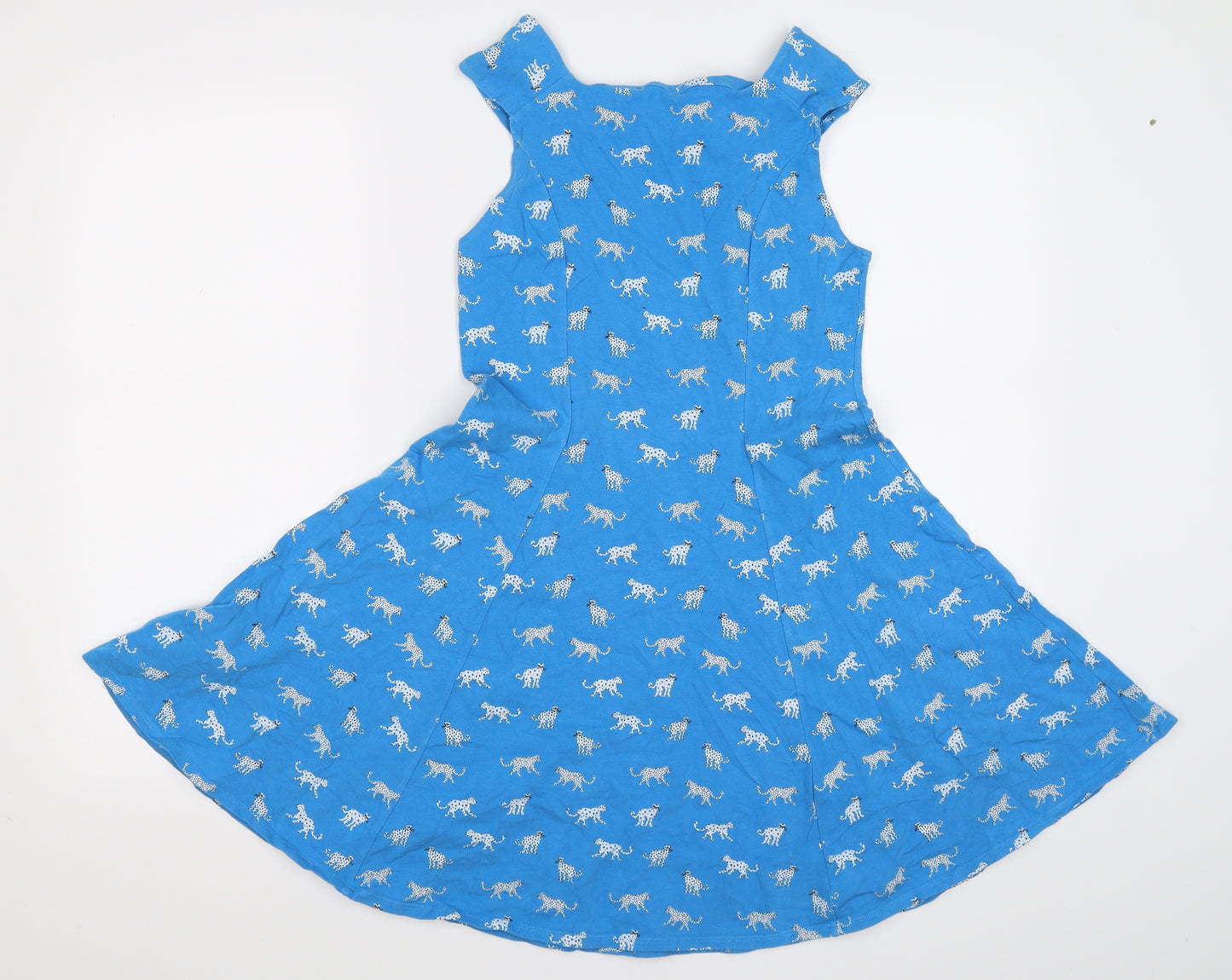Marks and Spencer Girls Blue Animal Print Jersey Fit & Flare  Size 10-11 Years  - leopards