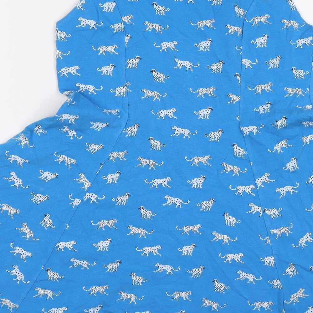 Marks and Spencer Girls Blue Animal Print Jersey Fit & Flare  Size 10-11 Years  - leopards