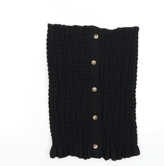 Front view of Nasty Gal women’s black striped microfibre camisole tank, size UK 10