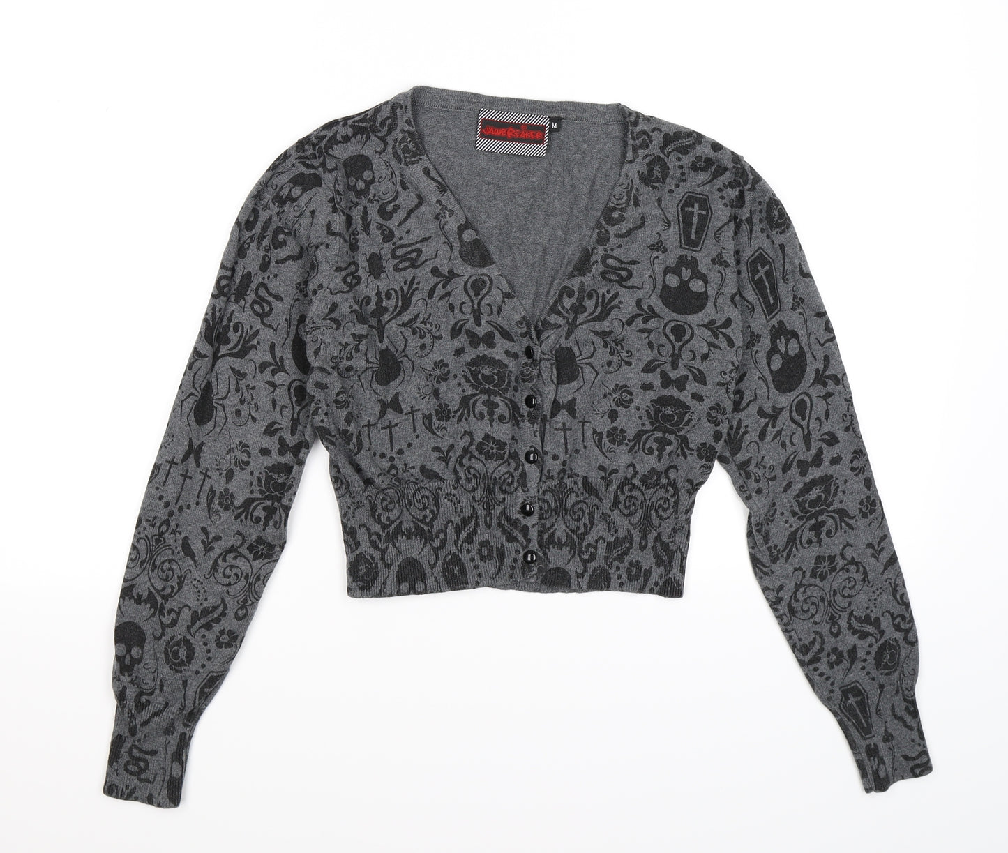 jaw breaker Womens Grey  Knit Cardigan Jumper Size M  - skull spiders