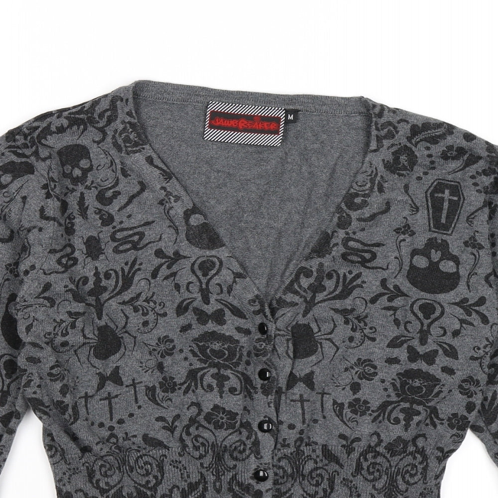 jaw breaker Womens Grey  Knit Cardigan Jumper Size M  - skull spiders