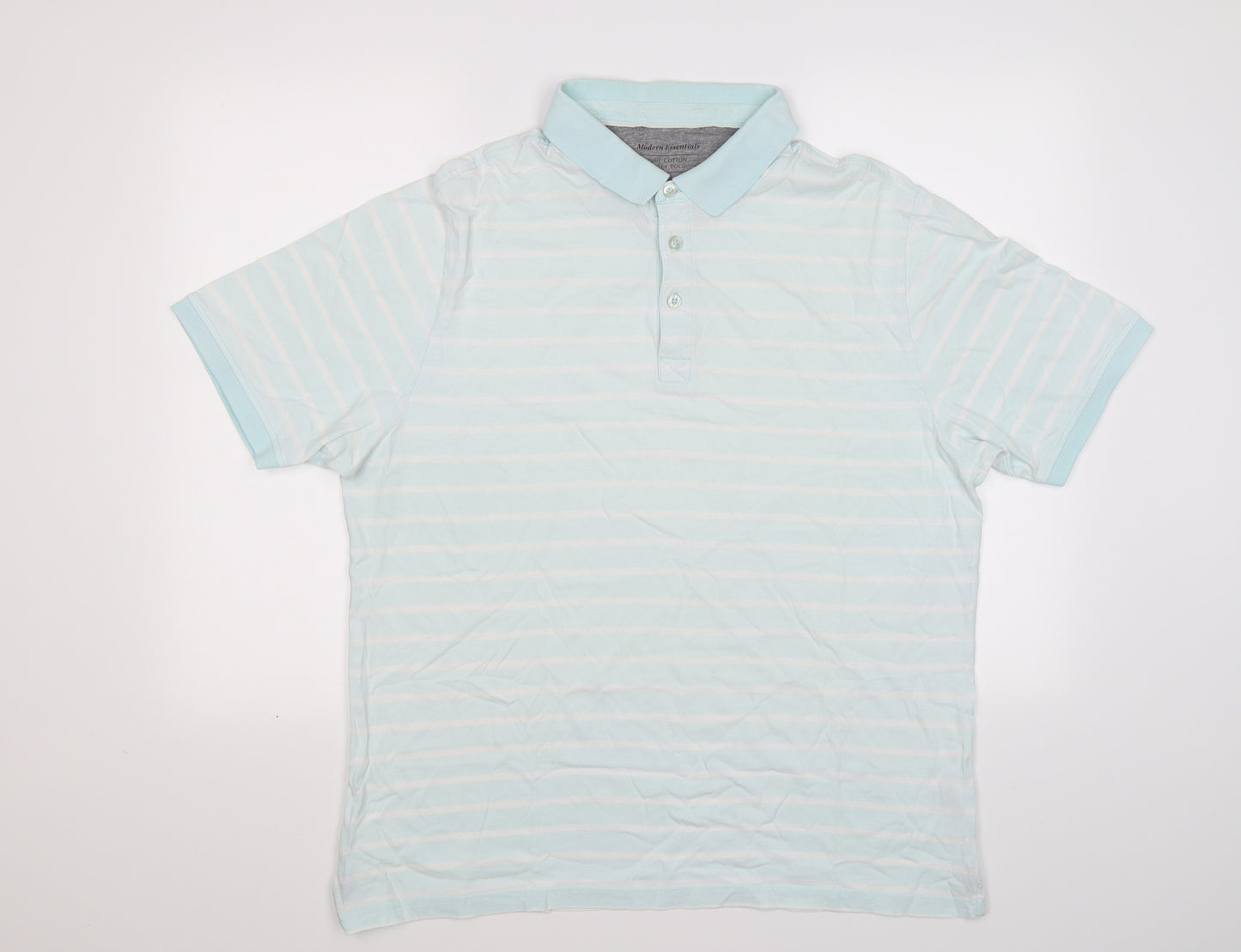 modern essentials Mens Blue Striped Jersey  Polo Size XL  - light blue