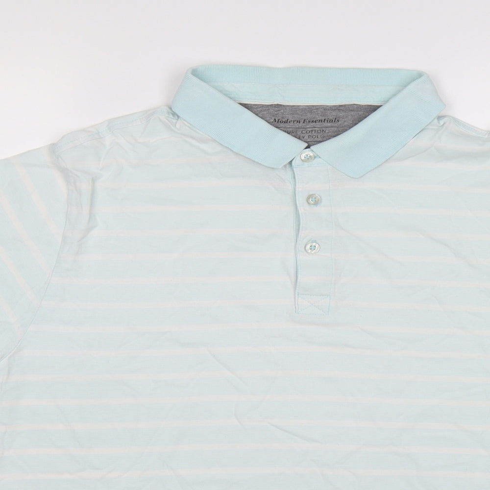 modern essentials Mens Blue Striped Jersey  Polo Size XL  - light blue
