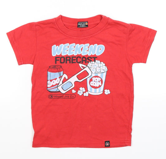 Front view of Hhead Jns boys’ red basic t-shirt, size 3-4, years - weekend popcorn