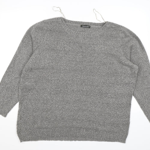 Bonmarché Womens Grey Striped Knit Pullover Jumper Size XL