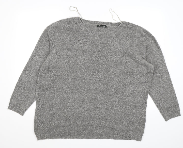 Bonmarché Womens Grey Striped Knit Pullover Jumper Size XL